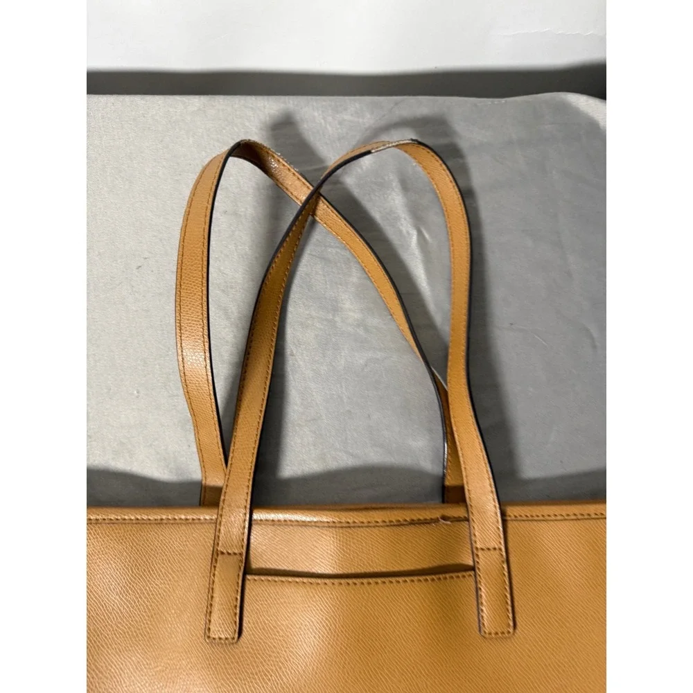 Michael Kors Saffiano Leather Tote Bag Tan Camel Gold Hardware Logo - Picture 9 of 10